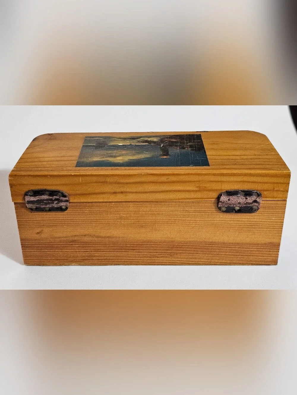 ​Vtg 1949 Cherokee Indian Reservation Pine Wood Box Lighthouse Mother Souvenir